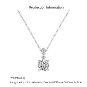 Wholesale 925 Sterling Silver Round Zircon Drop Necklace 80200565