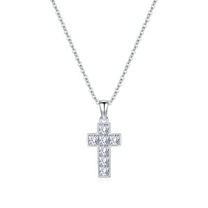 Wholesale 925 Sterling Silver Square Zircon Cross Necklace 80200567