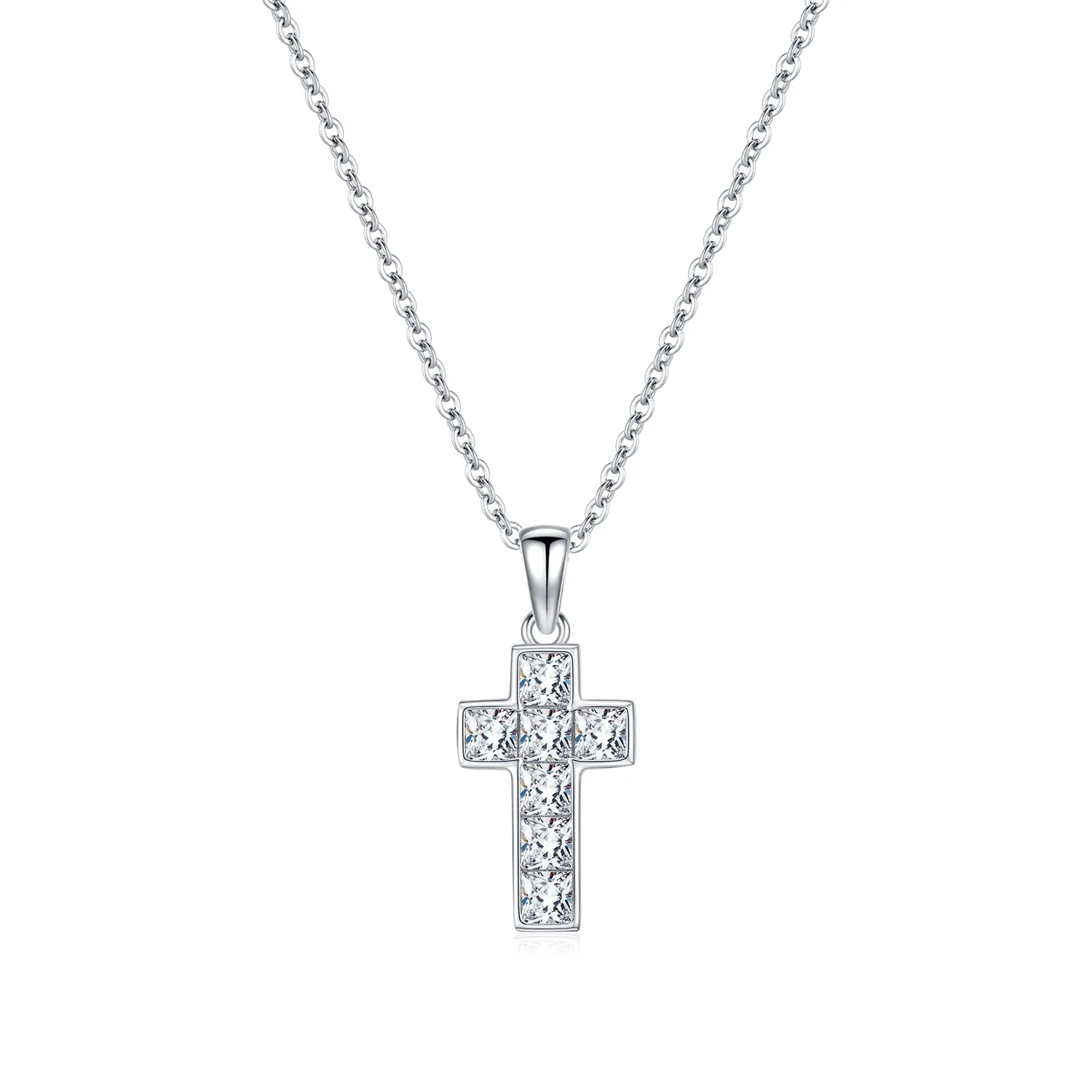Wholesale 925 Sterling Silver Square Zircon Cross Necklace 80200567