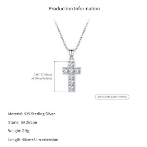 Wholesale 925 Sterling Silver Square Zircon Cross Necklace 80200567