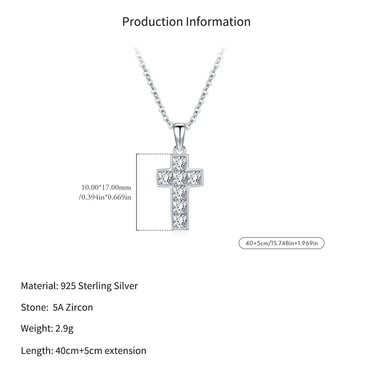 Wholesale 925 Sterling Silver Square Zircon Cross Necklace 80200567 - image2