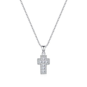 Wholesale 925 Sterling Silver Zircon Halo Cross Necklace 80200568