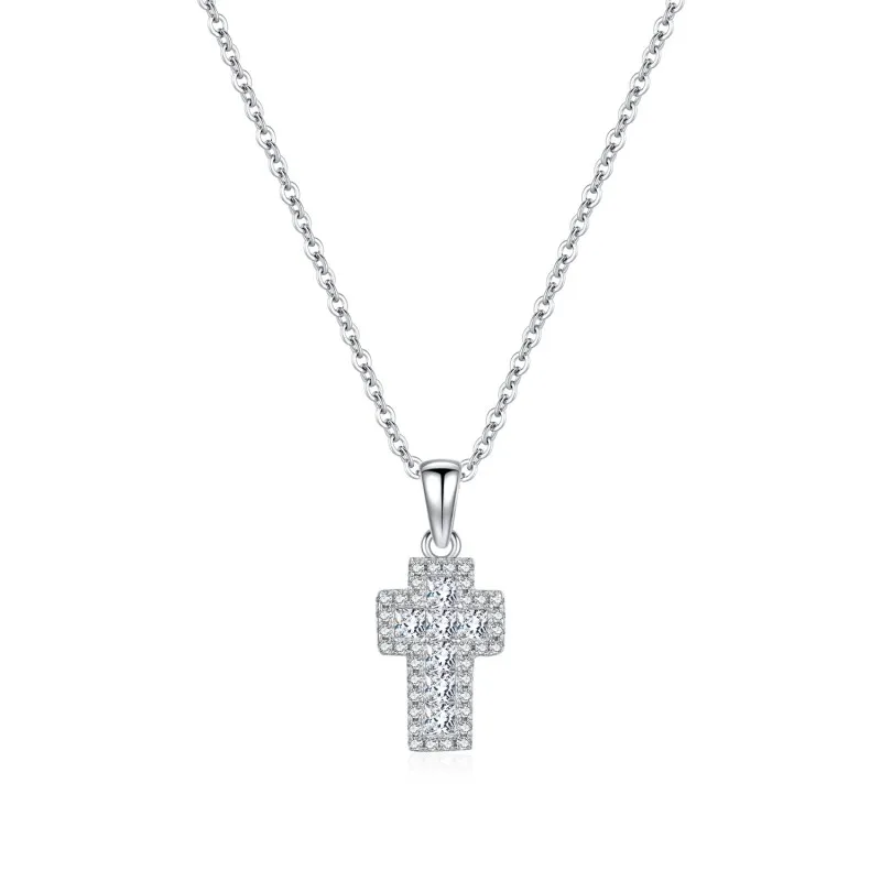 Wholesale 925 Sterling Silver Zircon Halo Cross Necklace 80200568