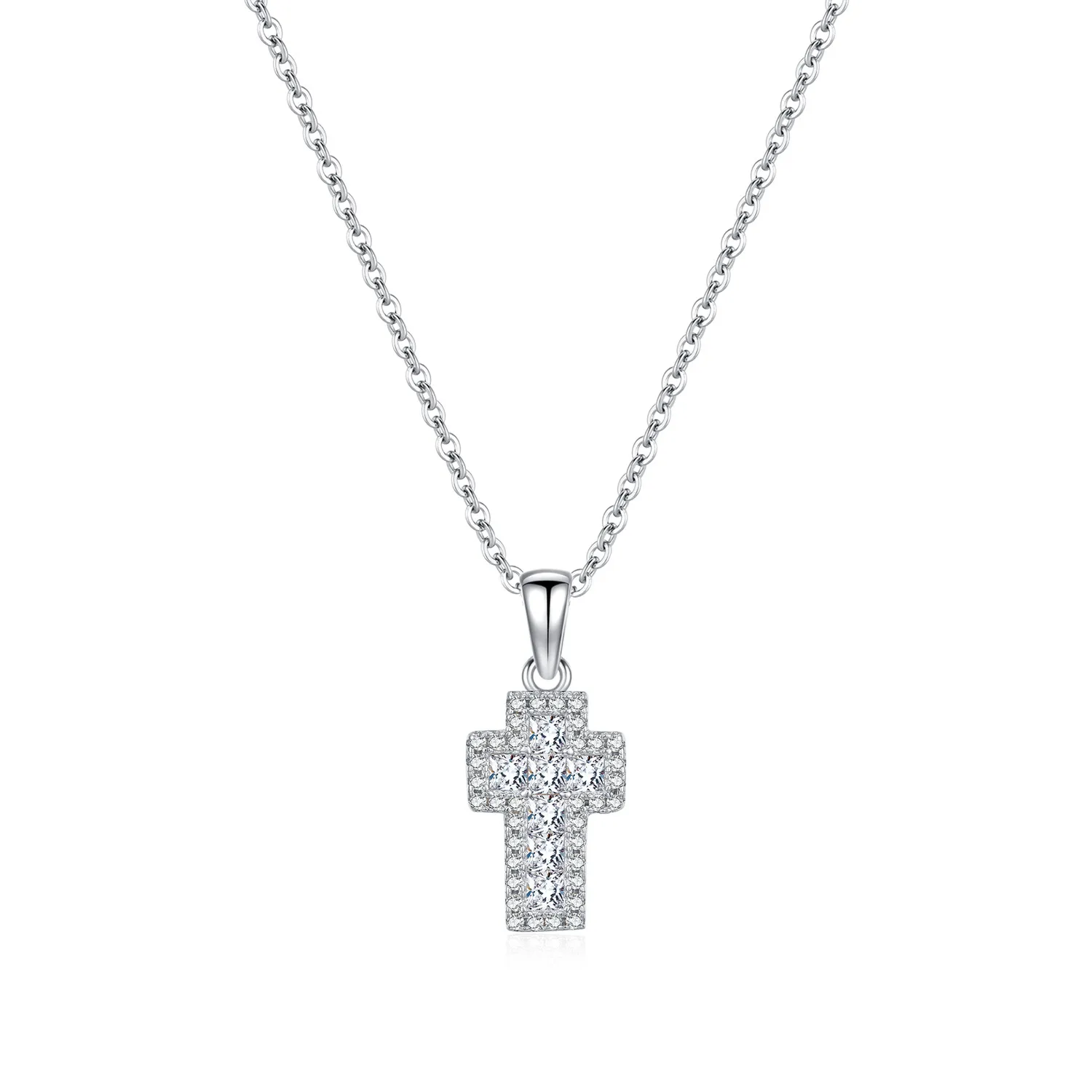 Wholesale 925 Sterling Silver Zircon Halo Cross Necklace 80200568