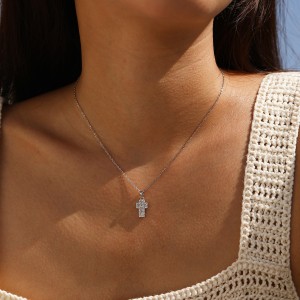 Wholesale 925 Sterling Silver Zircon Halo Cross Necklace 80200568