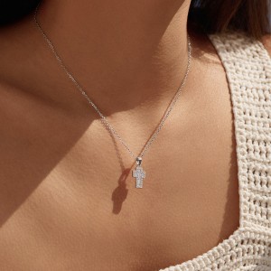 Wholesale 925 Sterling Silver Zircon Halo Cross Necklace 80200568
