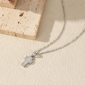 Wholesale 925 Sterling Silver Zircon Halo Cross Necklace 80200568