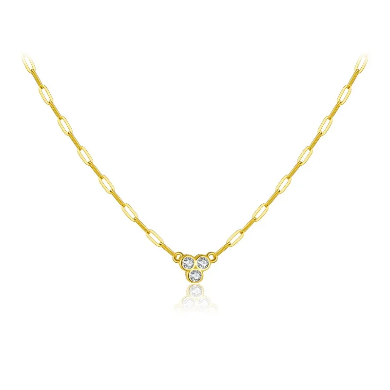 Wholesale 925 Sterling Silver Three Stone Paperclip Chain Necklace 80200569 Wholesale 925 Sterling Silver Three Stone Paperclip Chain Necklace 80200569