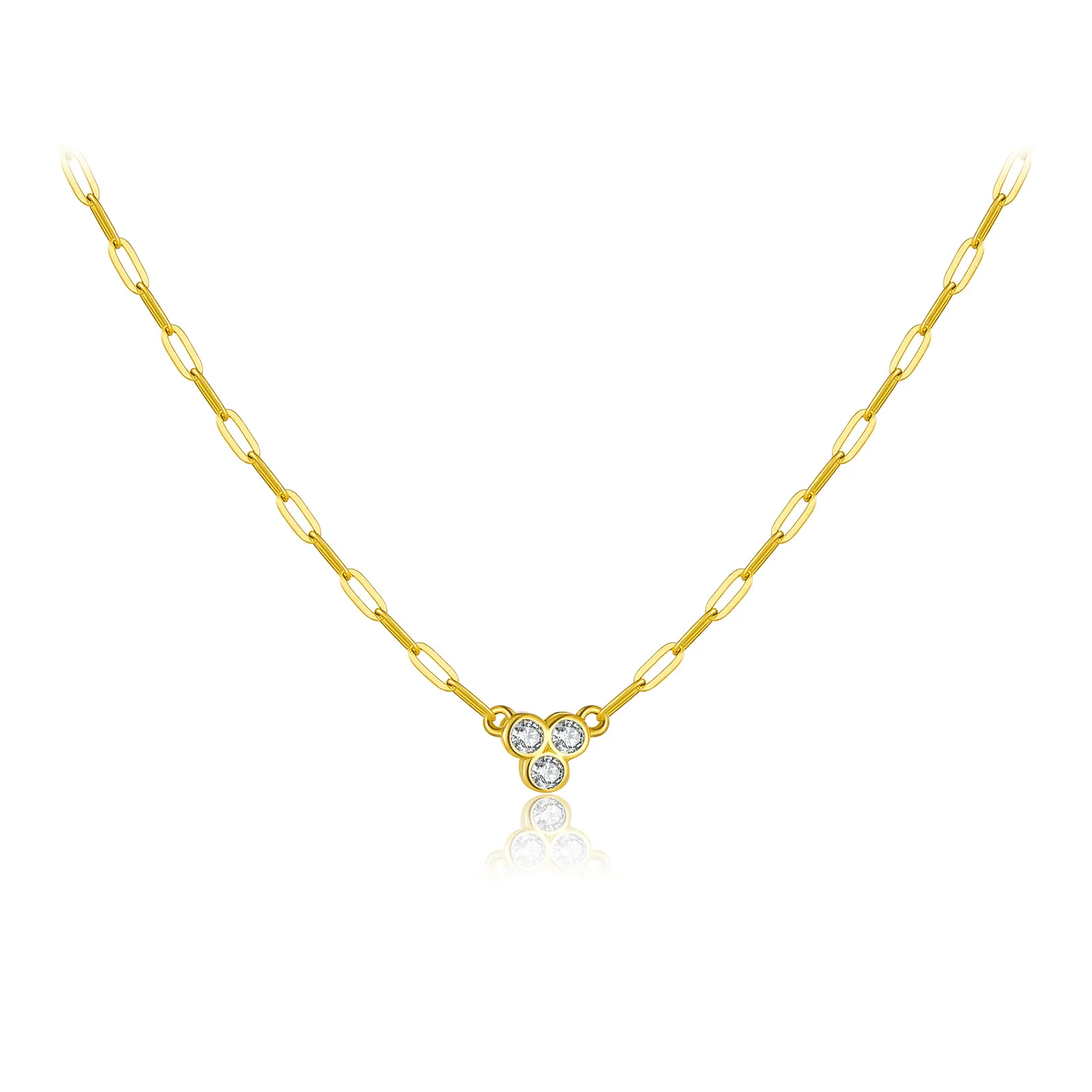 Wholesale 925 Sterling Silver Three Stone Paperclip Chain Necklace 80200569 Wholesale 925 Sterling Silver Three Stone Paperclip Chain Necklace 80200569