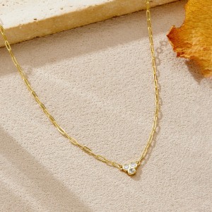 Wholesale 925 Sterling Silver Three Stone Paperclip Chain Necklace 80200569 Wholesale 925 Sterling Silver Three Stone Paperclip Chain Necklace 80200569
