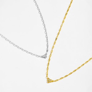 Wholesale 925 Sterling Silver Three Stone Paperclip Chain Necklace 80200569 Wholesale 925 Sterling Silver Three Stone Paperclip Chain Necklace 80200569