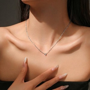 Wholesale 925 Sterling Silver Three Stone Paperclip Chain Necklace 80200569 Wholesale 925 Sterling Silver Three Stone Paperclip Chain Necklace 80200569