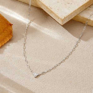 Wholesale 925 Sterling Silver Three Stone Paperclip Chain Necklace 80200569 Wholesale 925 Sterling Silver Three Stone Paperclip Chain Necklace 80200569