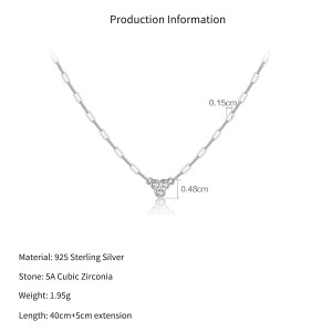 Wholesale 925 Sterling Silver Three Stone Paperclip Chain Necklace 80200569 Wholesale 925 Sterling Silver Three Stone Paperclip Chain Necklace 80200569