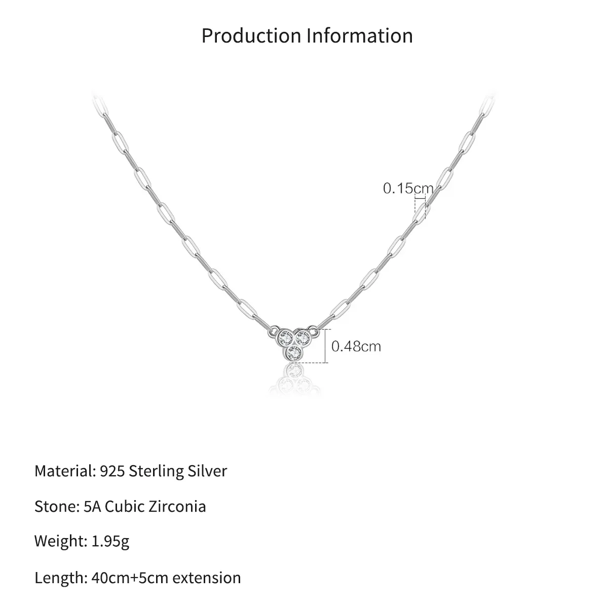 Wholesale 925 Sterling Silver Three Stone Paperclip Chain Necklace 80200569 - image2