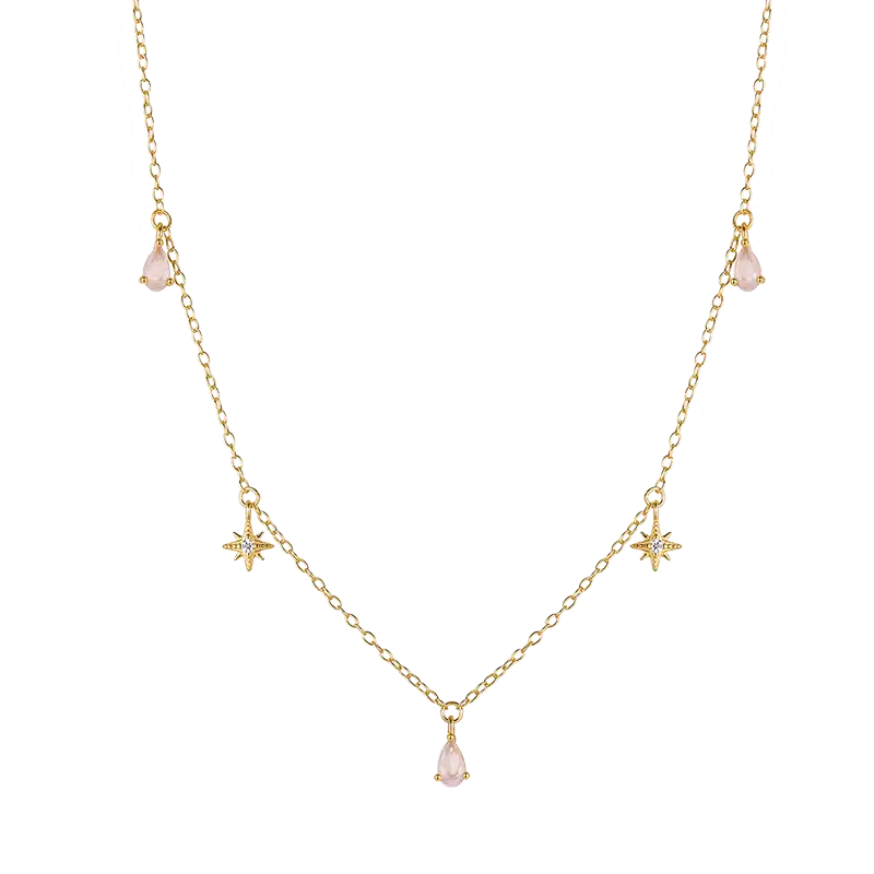 Silver Cubic Zirconia Star Waterdrop Charm Necklace 80300003