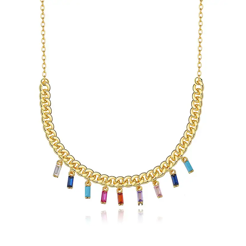 925 Sterling Silver Rainbow CZ Link Necklaces 80300006