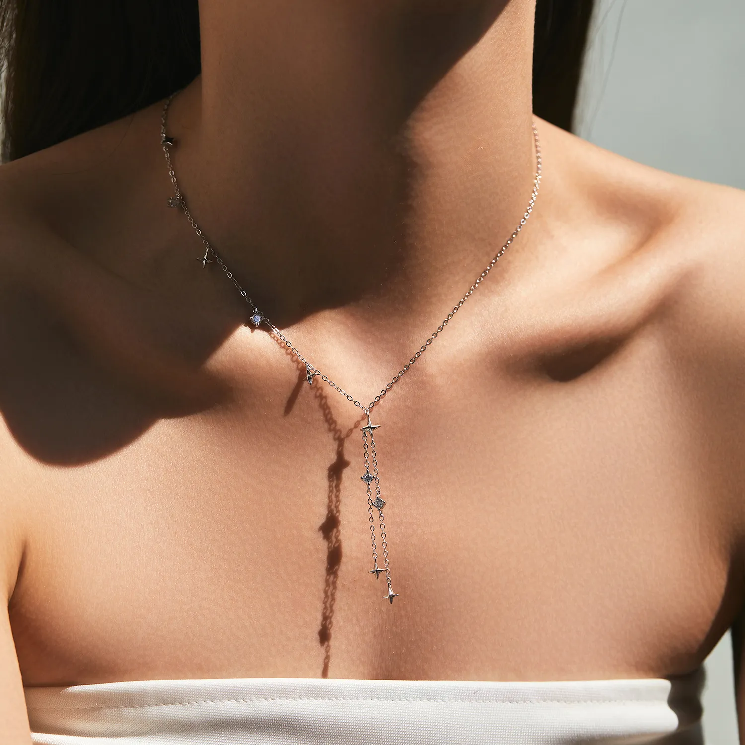 S925 Zirconia Star Charm Tassel Necklace 80300007 - image1