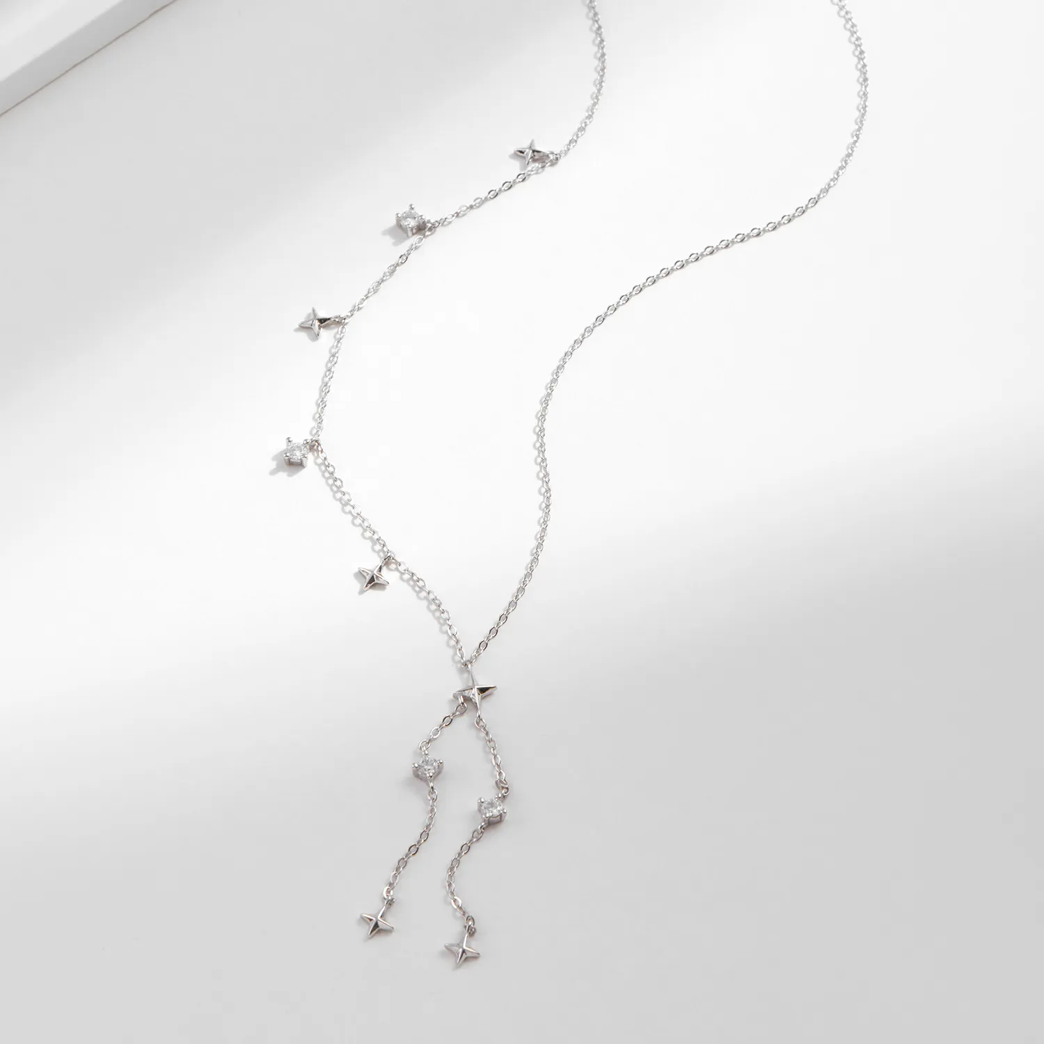 S925 Zirconia Star Charm Tassel Necklace 80300007 - image2
