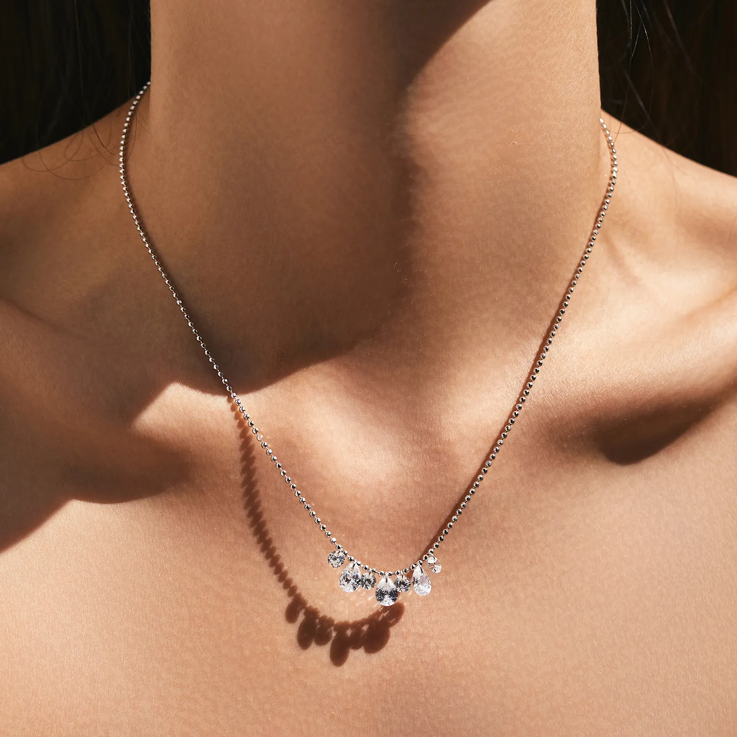 S925 Waterdrop Zirconia Charm Bead Necklae 80300008 - image1