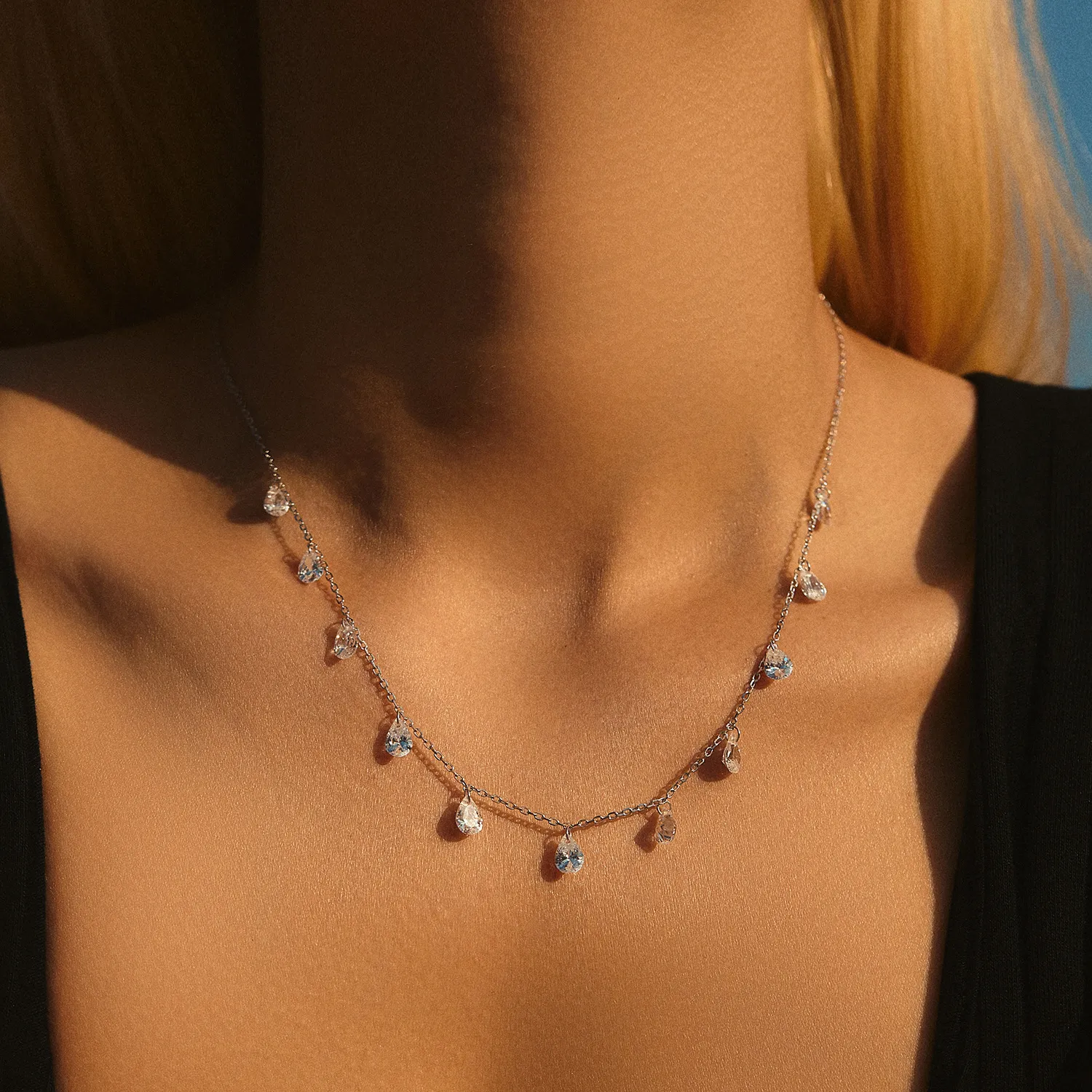 925 Sterling Silver Teardrop Zircon Choker Necklace 80300011 - image1
