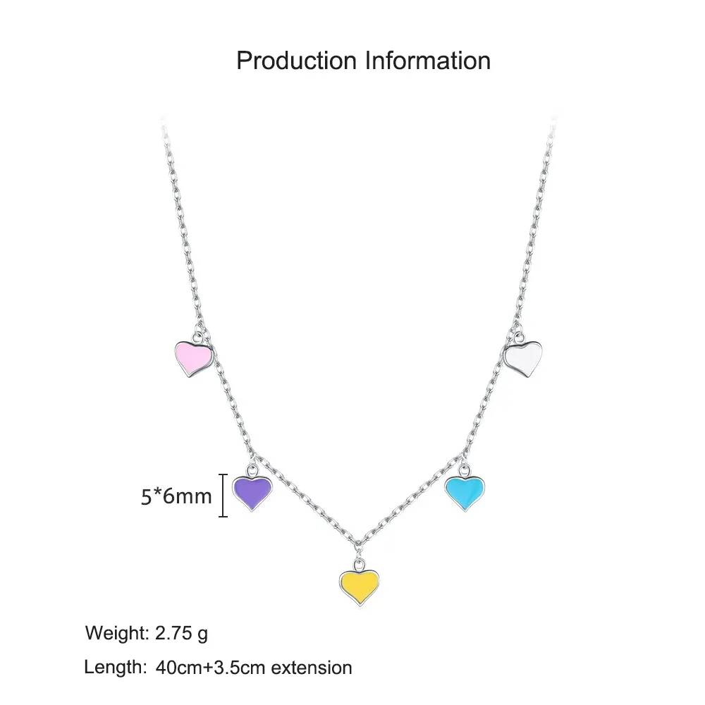925 Sterling Silver Colorful Enamel Heart Necklace 80300014 - image2
