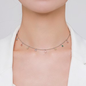925 Sterling Silver Multicolor Zircon Necklace 80300015