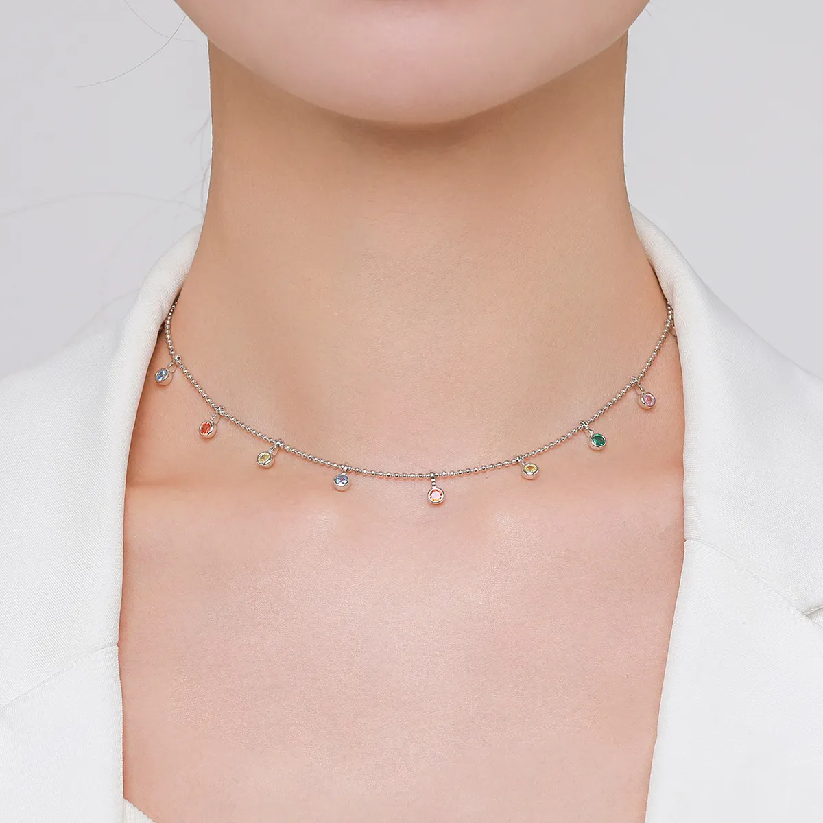 925 Sterling Silver Multicolor Zircon Necklace 80300015 - image1
