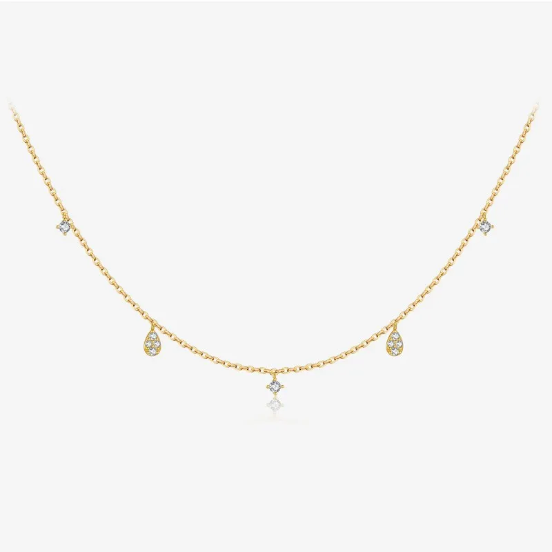 925 Sterling Silver Pave Teardrop Charm Necklace 80300016