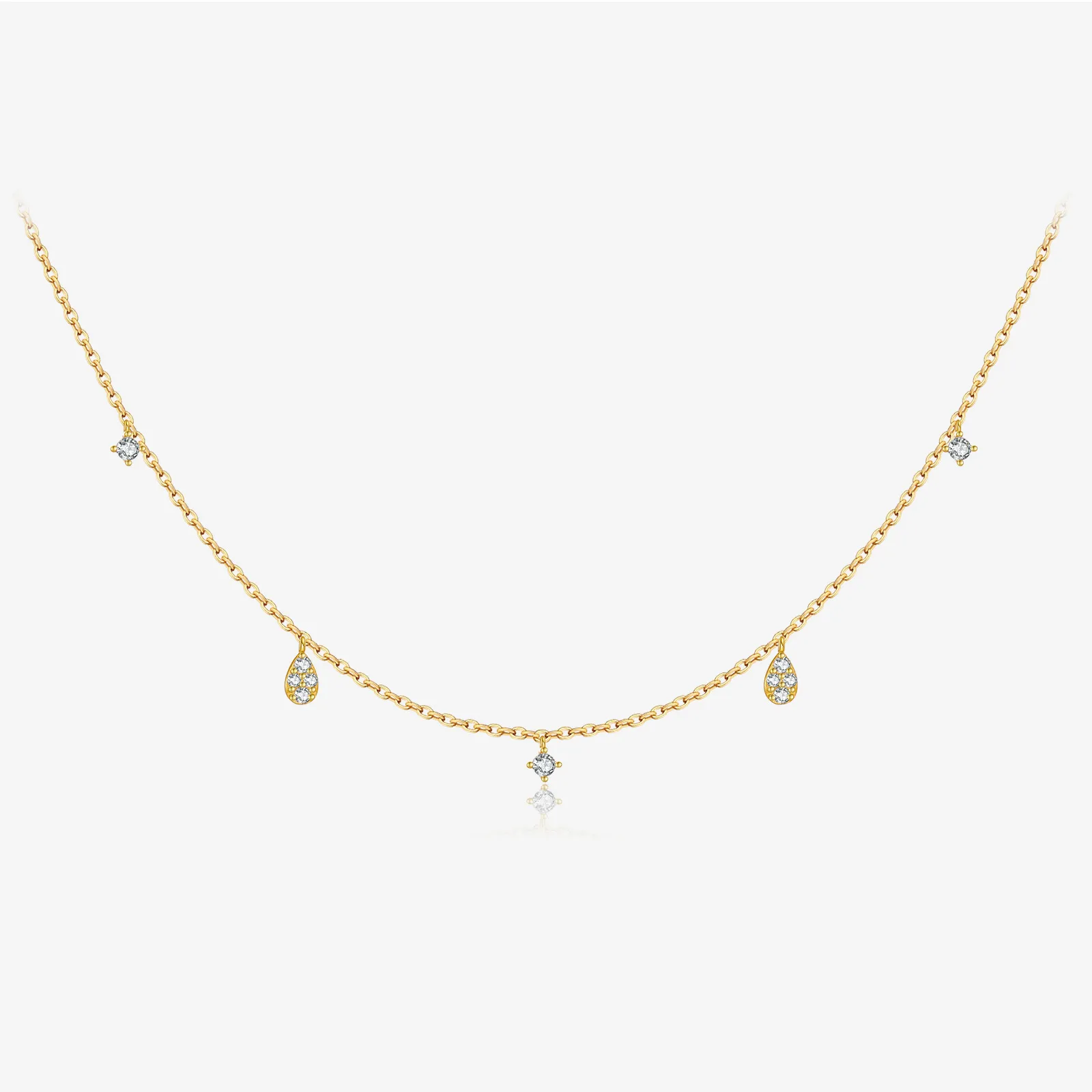 925 Sterling Silver Pave Teardrop Charm Necklace 80300016