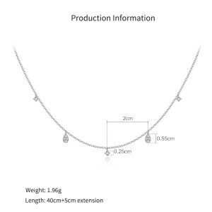 925 Sterling Silver Pave Teardrop Charm Necklace 80300016