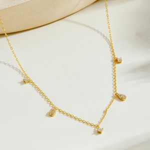 925 Sterling Silver Pave Teardrop Charm Necklace 80300016