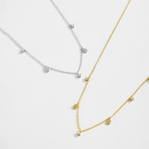 925 Sterling Silver Pave Teardrop Charm Necklace 80300016