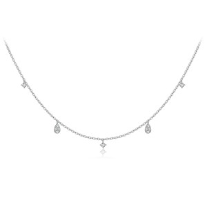 925 Sterling Silver Pave Teardrop Charm Necklace 80300016