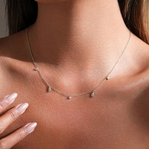 925 Sterling Silver Pave Teardrop Charm Necklace 80300016