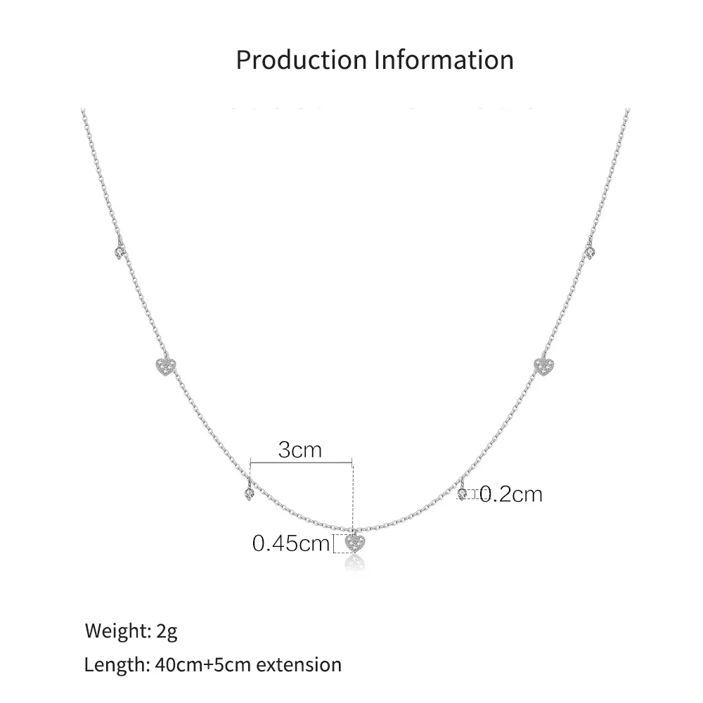 925 Sterling Silver Pave Heart Charm Necklace 80300017 - image2