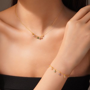 925 Sterling Silver Multi-Color Floral Cluster Necklace 80300018