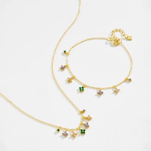 925 Sterling Silver Multi-Color Floral Cluster Necklace 80300018