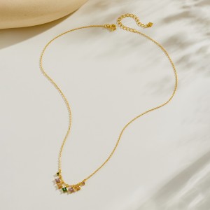 925 Sterling Silver Multi-Color Floral Cluster Necklace 80300018