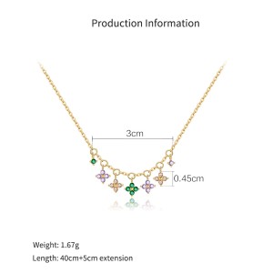 925 Sterling Silver Multi-Color Floral Cluster Necklace 80300018