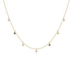 925 Sterling Silver Tri-Color Floral Station Necklace 80300019