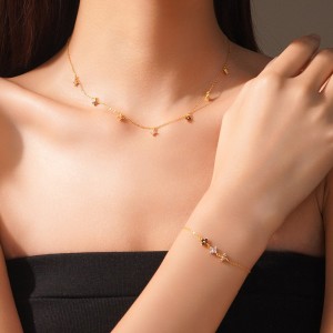 925 Sterling Silver Tri-Color Floral Station Necklace 80300019