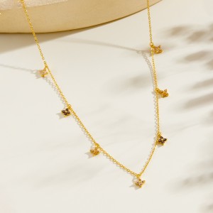 925 Sterling Silver Tri-Color Floral Station Necklace 80300019