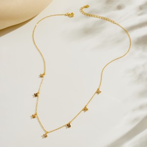 925 Sterling Silver Tri-Color Floral Station Necklace 80300019