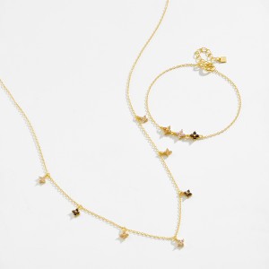 925 Sterling Silver Tri-Color Floral Station Necklace 80300019