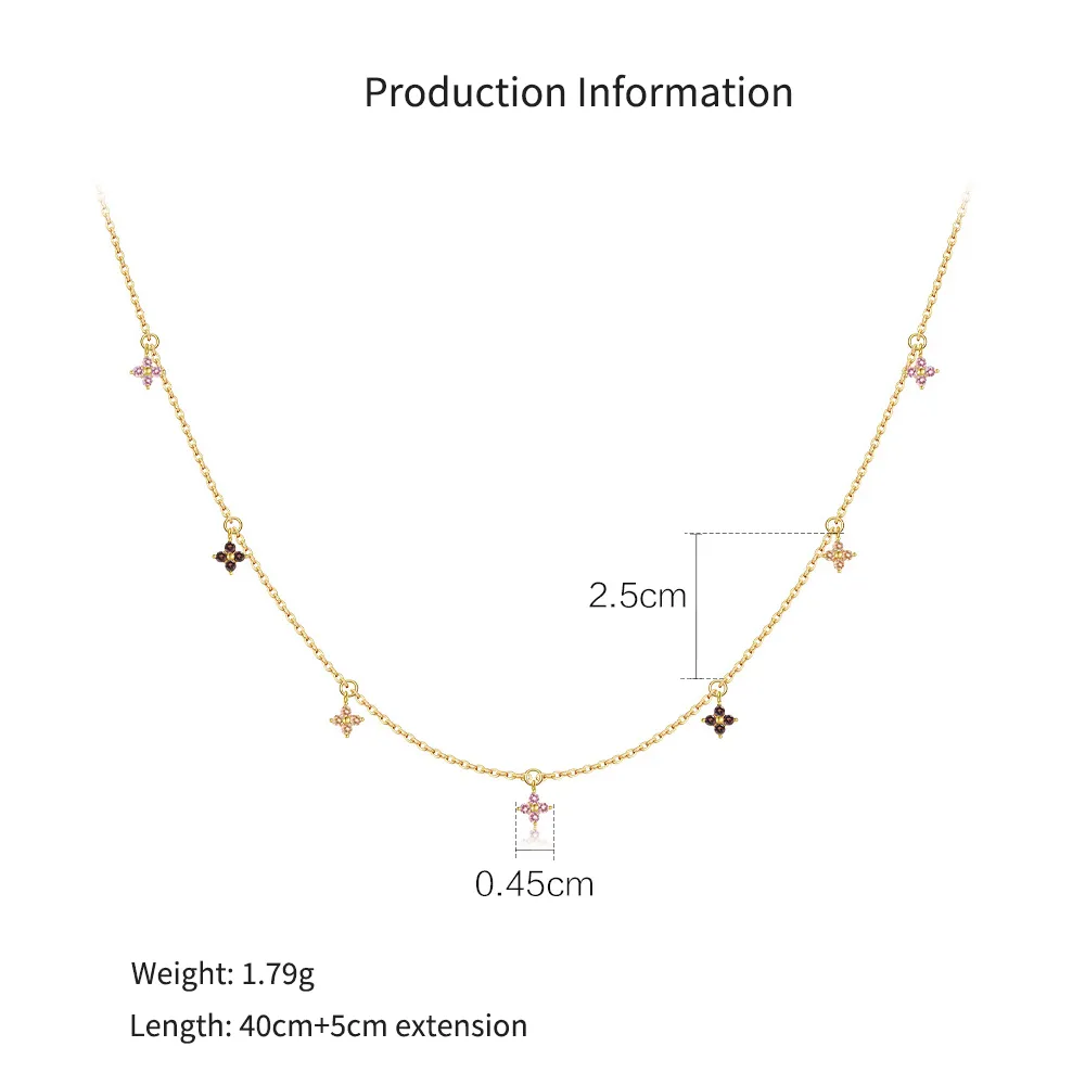 925 Sterling Silver Tri-Color Floral Station Necklace 80300019 - image2