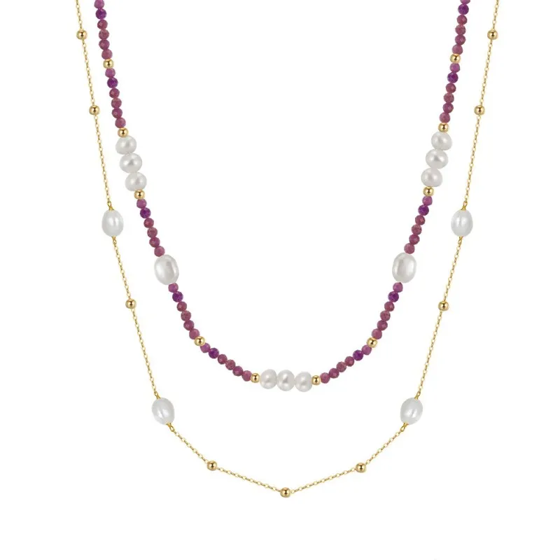 925 Sterling Silver Micarex Fresh Water Pearl Layered Necklace 80400005
