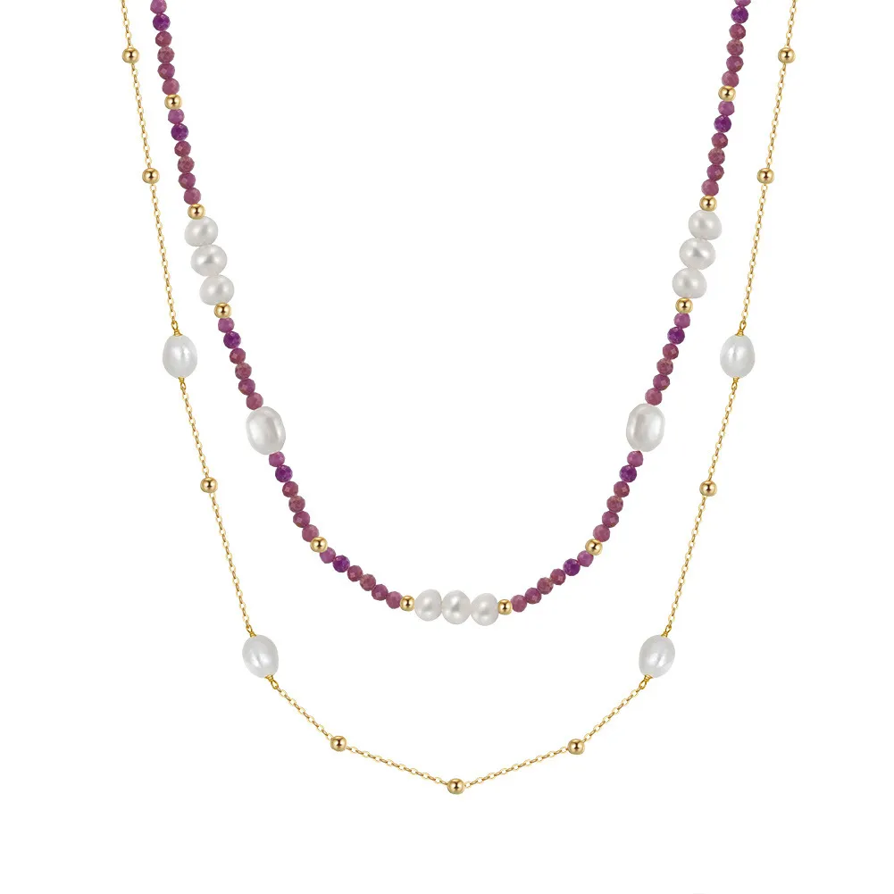 925 Sterling Silver Micarex Fresh Water Pearl Layered Necklace 80400005