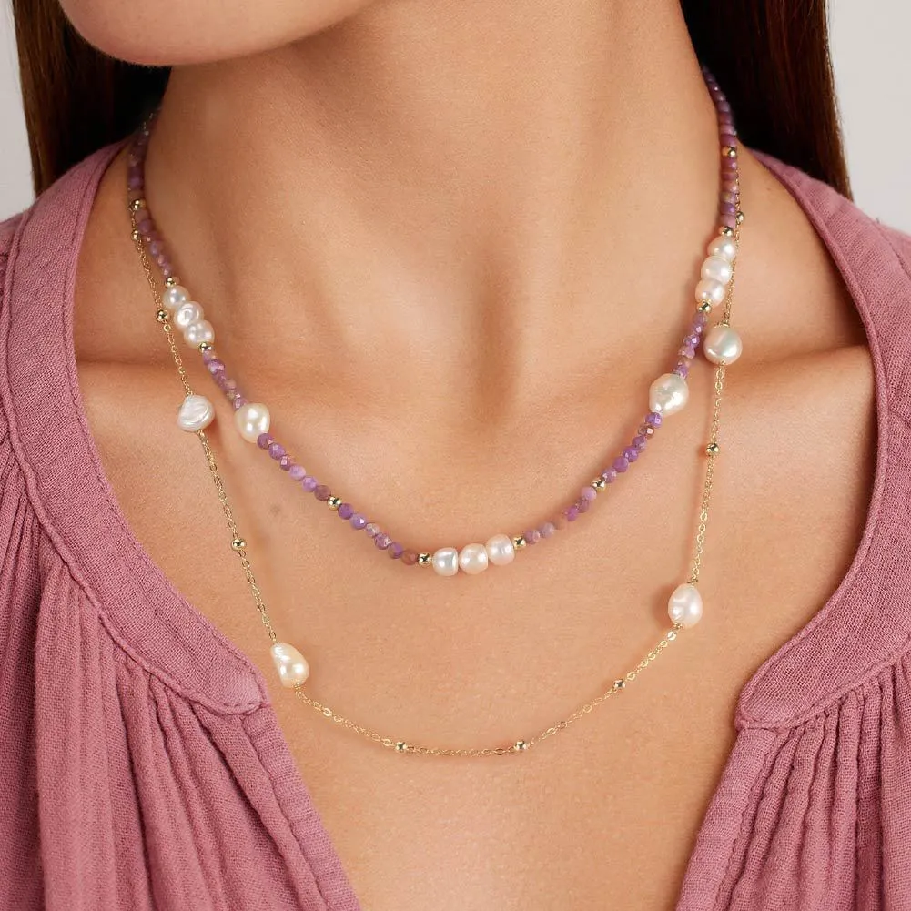 925 Sterling Silver Micarex Fresh Water Pearl Layered Necklace 80400005 - image1