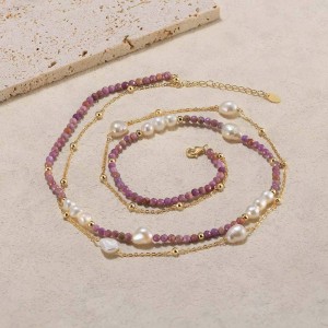 925 Sterling Silver Micarex Fresh Water Pearl Layered Necklace 80400005